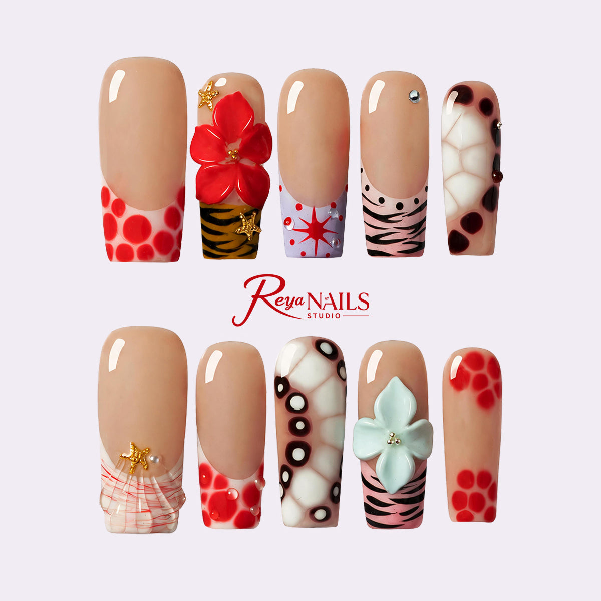 Scarlet Safari Blossom SQME0033 square medium press-on nails product view