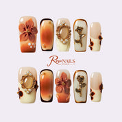 Amber Floral Frame SQME0034 square medium press-on nails product view