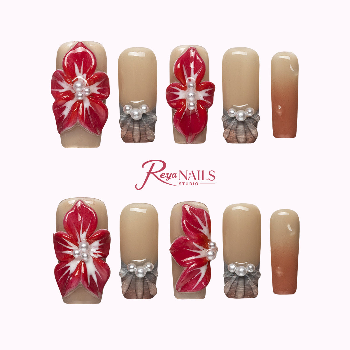 Crimson Crystal Bloom SQME0036 square medium press-on nails product view
