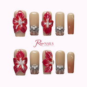 Crimson Crystal Bloom SQME0036 square medium press-on nails product view