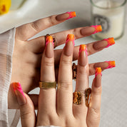 Sunset Flame French SQME0042 press-on nails hand model scene view 1