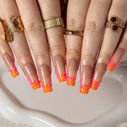 Sunset Flame French SQME0042 press-on nails hand model scene view 2