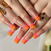 Sunset Flame French SQME0042 press-on nails hand model scene view 3