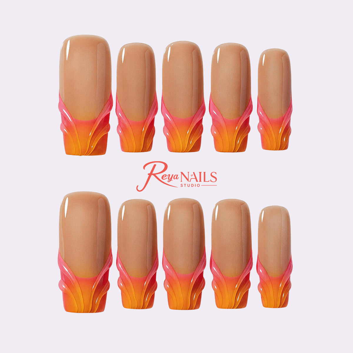 Sunset Flame French SQME0042 square medium press-on nails product view