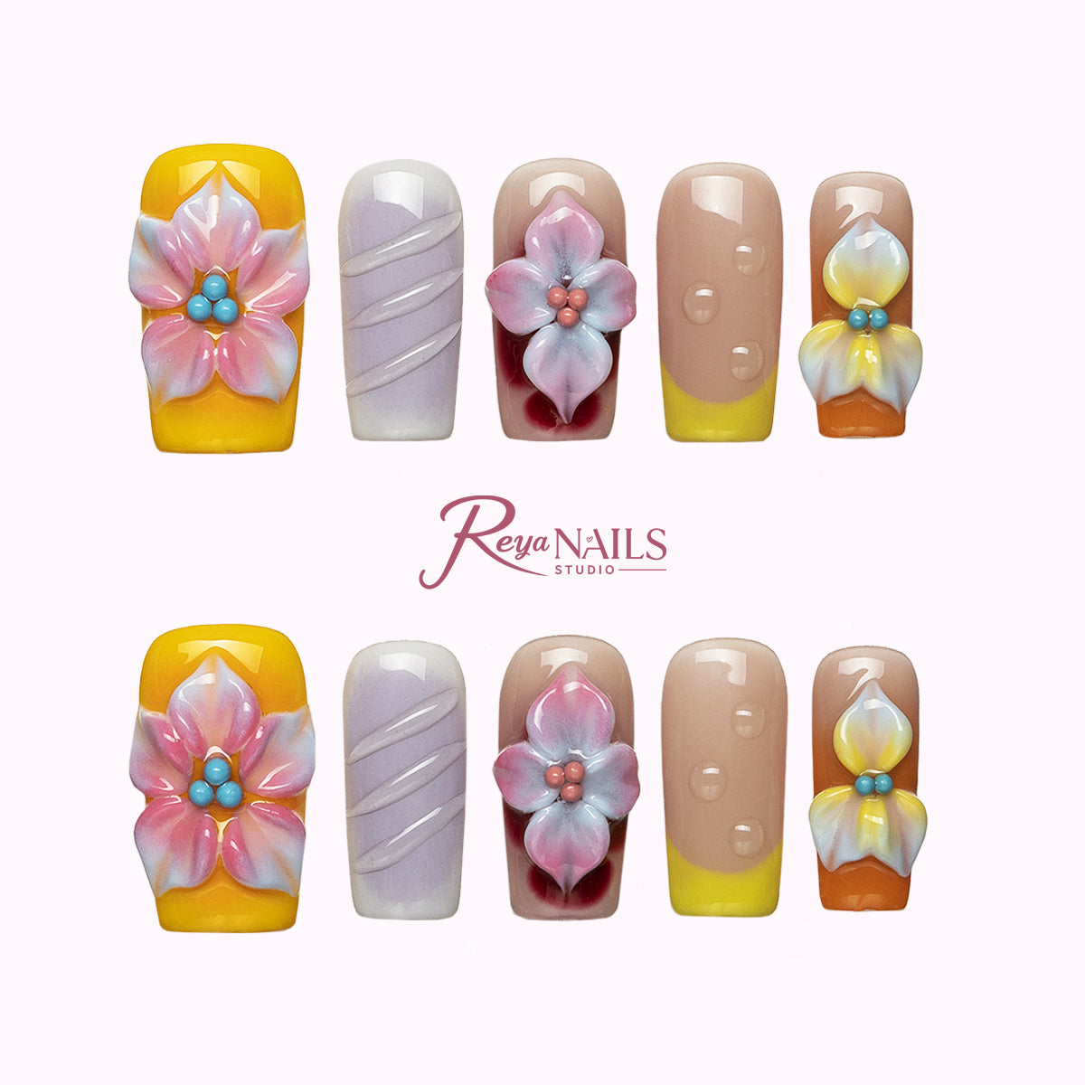 Lemon Lilac Bloom SQME0045 square medium press-on nails product view