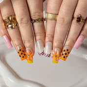 Tropical Pop SQME0047 press-on nails hand model scene view 2