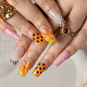 Tropical Pop SQME0047 press-on nails hand model scene view 3