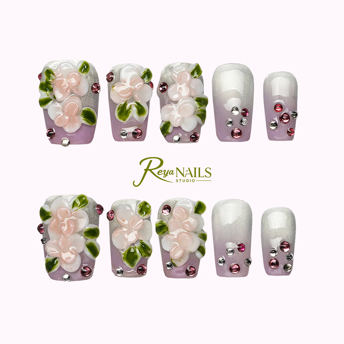 Pearl Garden Bloom SQSH0011 square short press-on nails product view