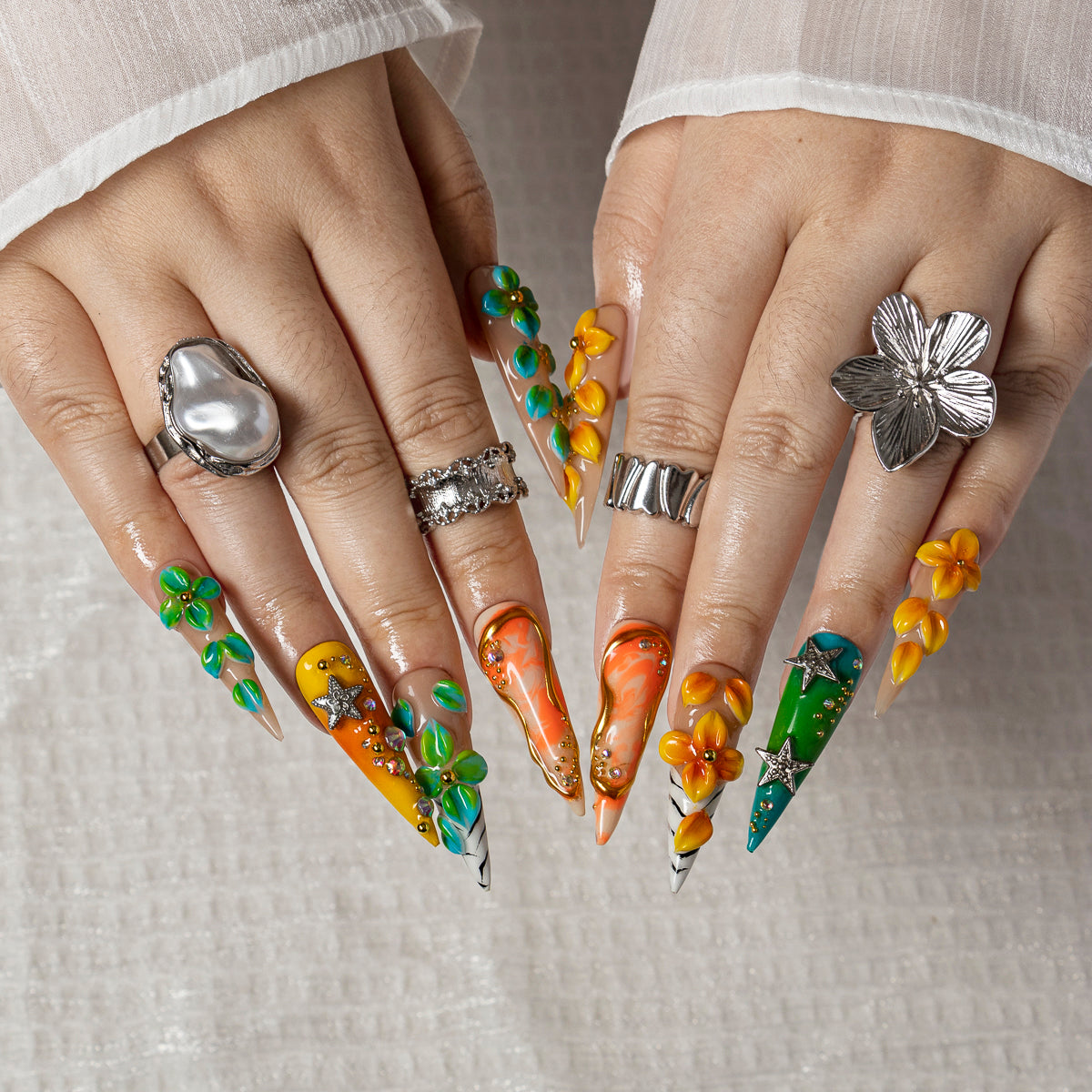 Island Petals STLO0008 press-on nails hand model scene view 1