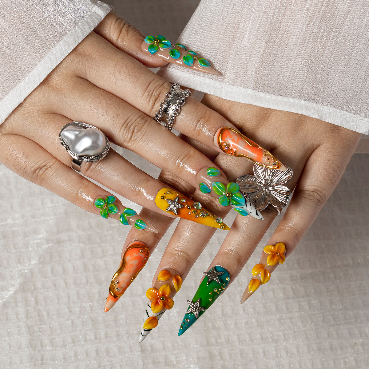 Island Petals STLO0008 press-on nails hand model scene view 2