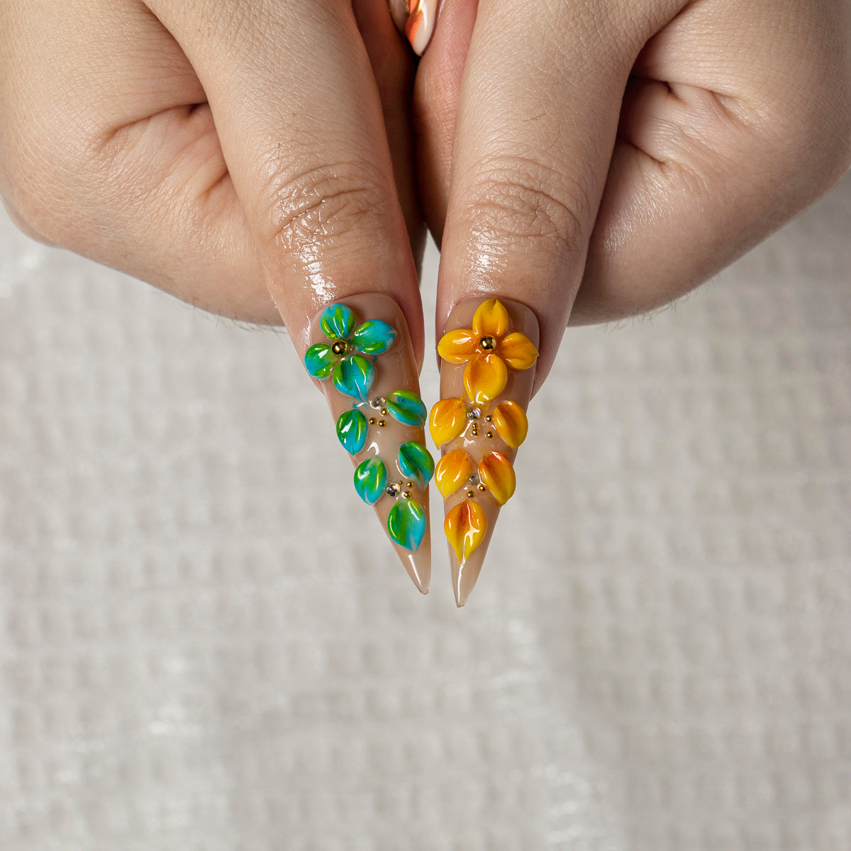 Island Petals STLO0008 press-on nails hand model scene view 3