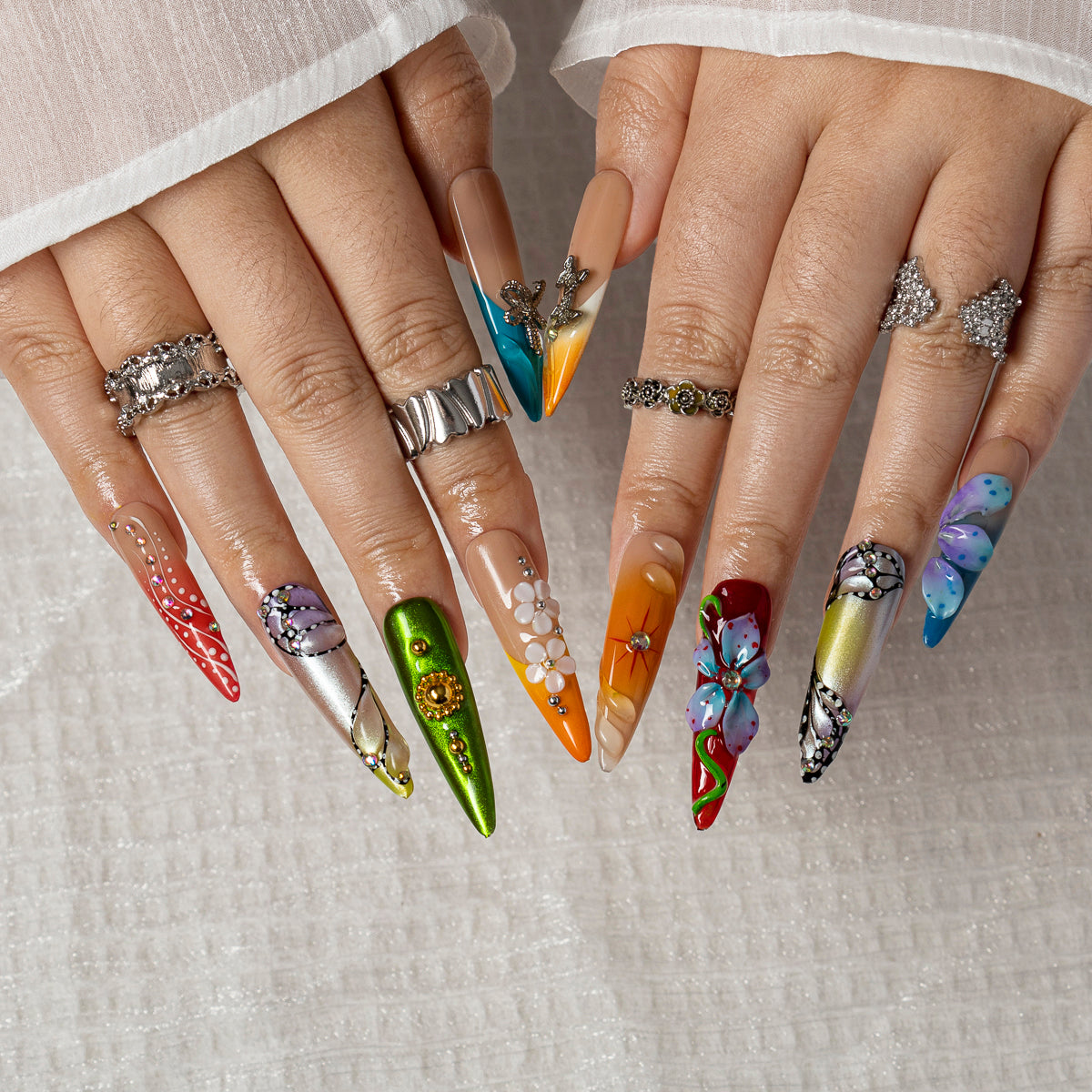 Prism Butterfly Garden STLO0025 press-on nails hand model scene view 2