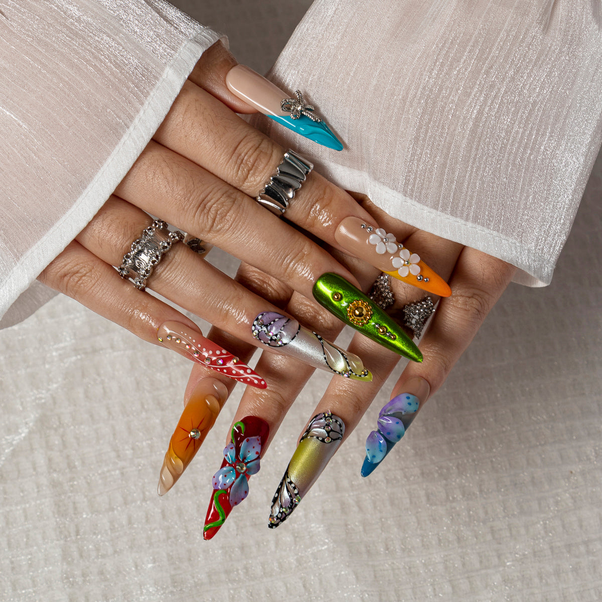 Prism Butterfly Garden STLO0025 press-on nails hand model scene view 3