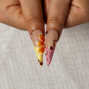 Ladybug Hibiscus STLO0032 press-on nails hand model scene view 3