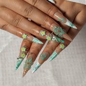 Mint Plumeria Veil STLO0039 press-on nails hand model scene view 3