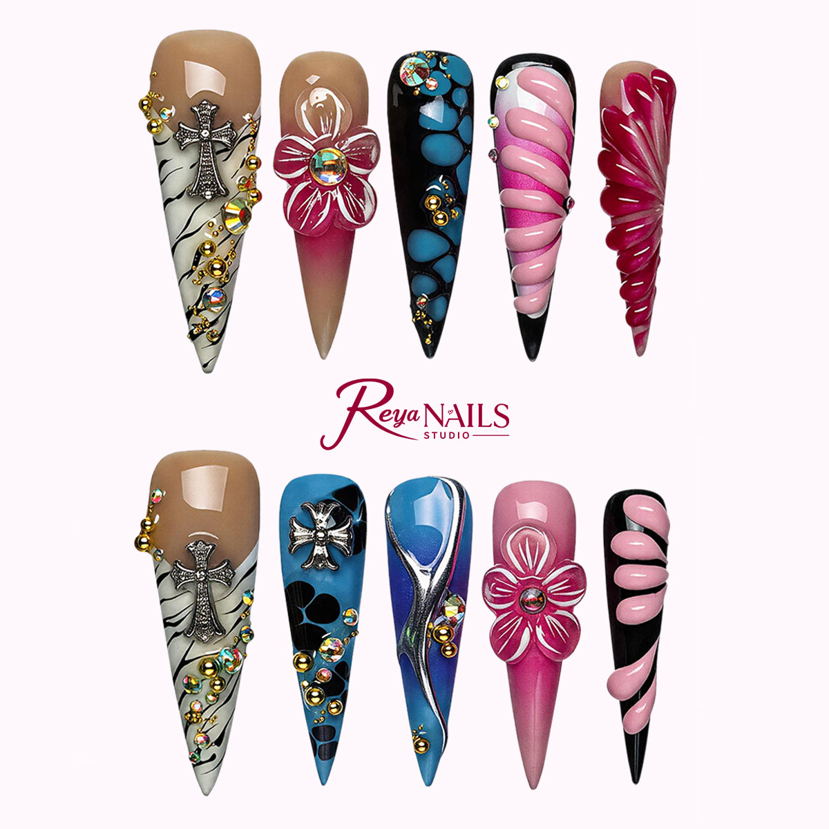 Cosmic Cross Bloom STLO0046 stiletto long press-on nails product view