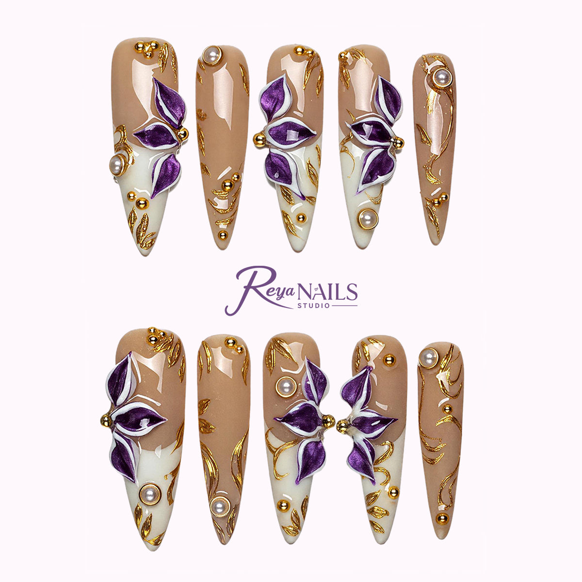 Violet Pearl Vine STLO0050 stiletto long press-on nails product view