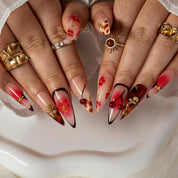 Scarlet Floral Flame STME0011 press-on nails hand model scene view 2