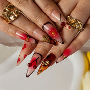 Scarlet Floral Flame STME0011 press-on nails hand model scene view 3