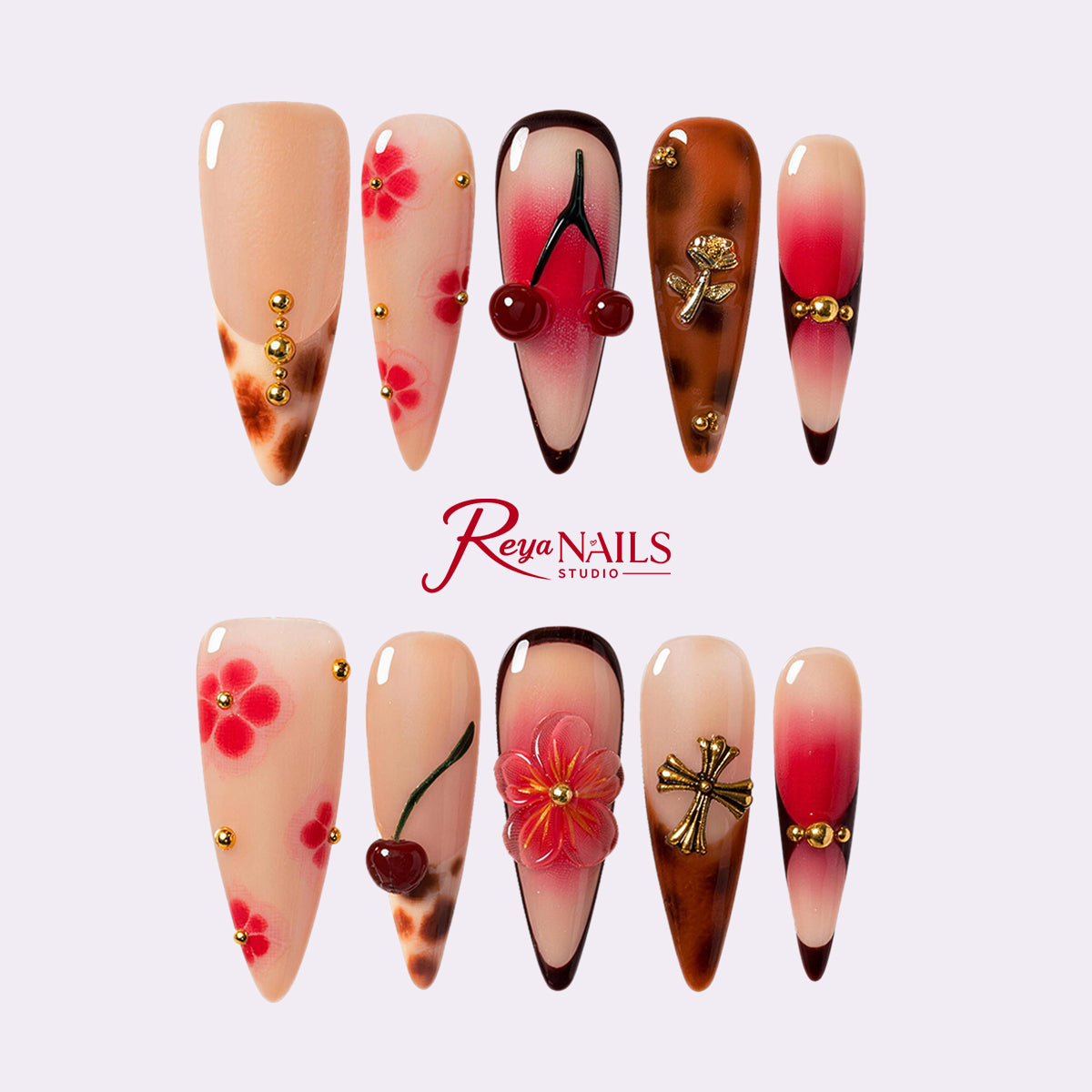 Scarlet Floral Flame STME0011 stiletto medium press-on nails product view