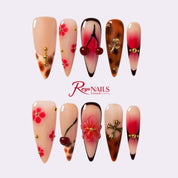 Scarlet Floral Flame STME0011 stiletto medium press-on nails product view
