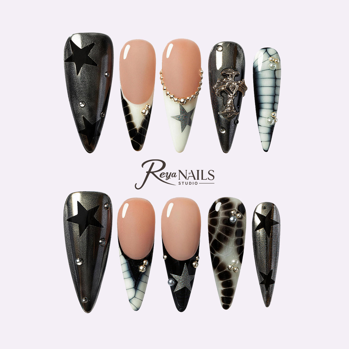 Noir Star Safari STME0013 stiletto medium press-on nails product view