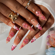 Rosy Zebra Bloom STME0021 press-on nails hand model scene view 3