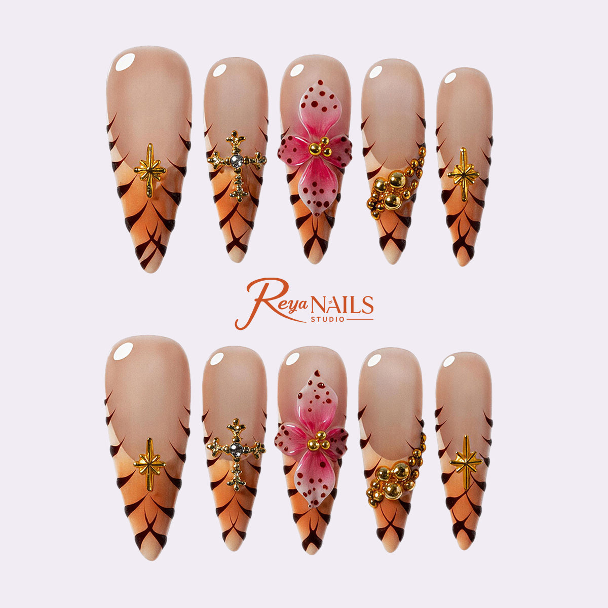 Safari Hibiscus Bloom STME0025 stiletto medium press-on nails product view
