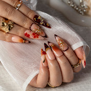 Cabernet Butterfly Heart STME0026 press-on nails hand model scene view 3