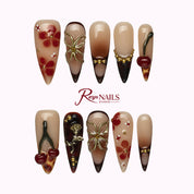 Cabernet Butterfly Heart STME0026 stiletto medium press-on nails product view