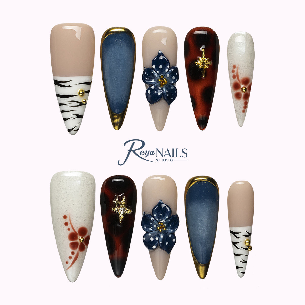 Sapphire Safari Relic STME0028 stiletto medium press-on nails product view