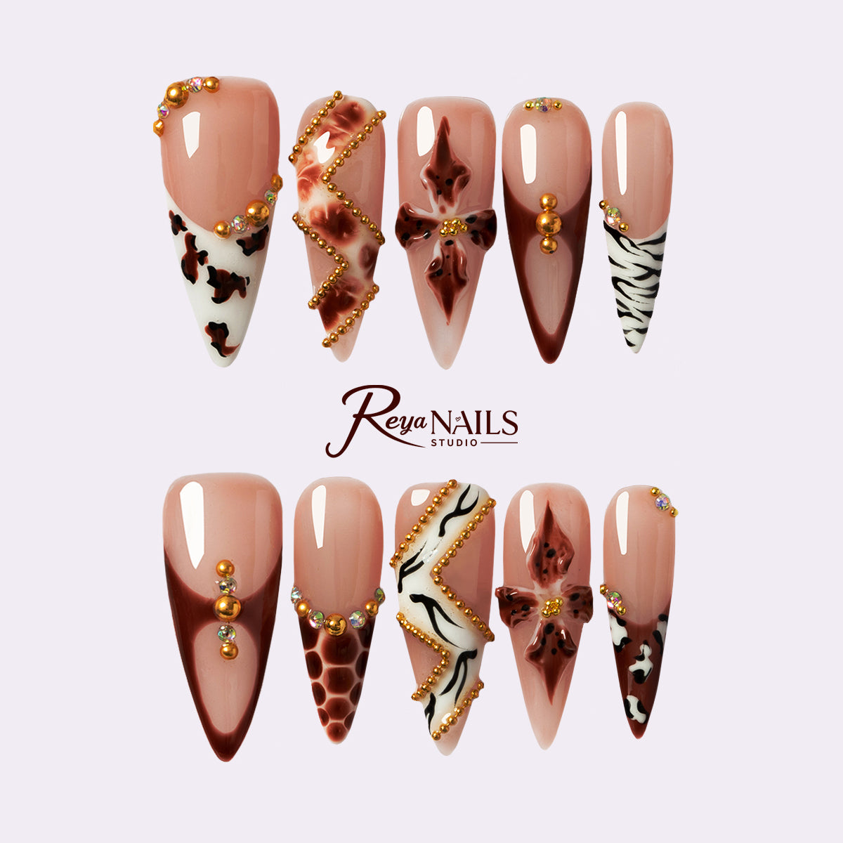 Bronze Butterfly Safari STME0029 stiletto medium press-on nails product view