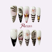 Monochrome Orchid Stripe STME0031 stiletto medium press-on nails product view