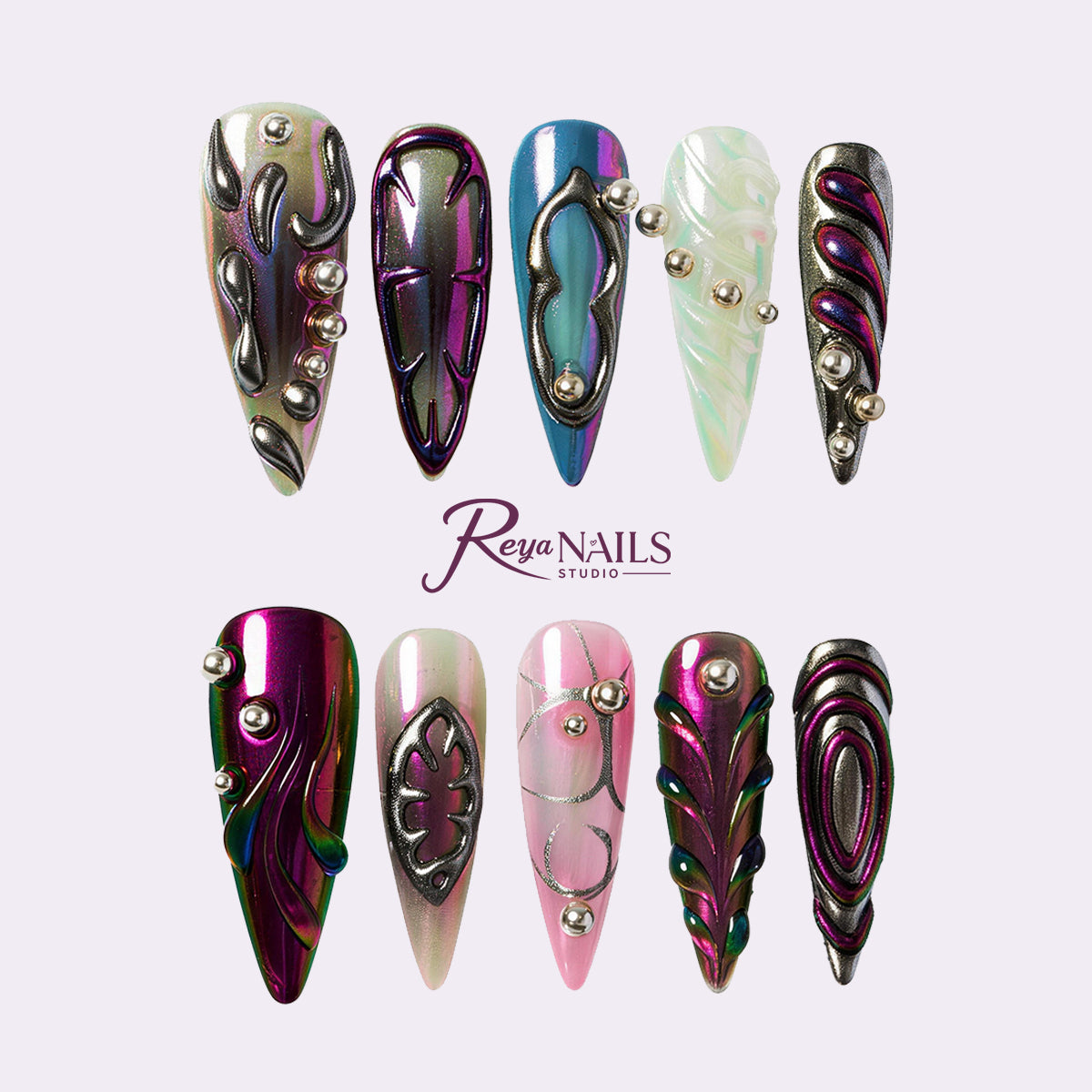 Neon Chrome Galaxy STME0032 stiletto medium press-on nails product view