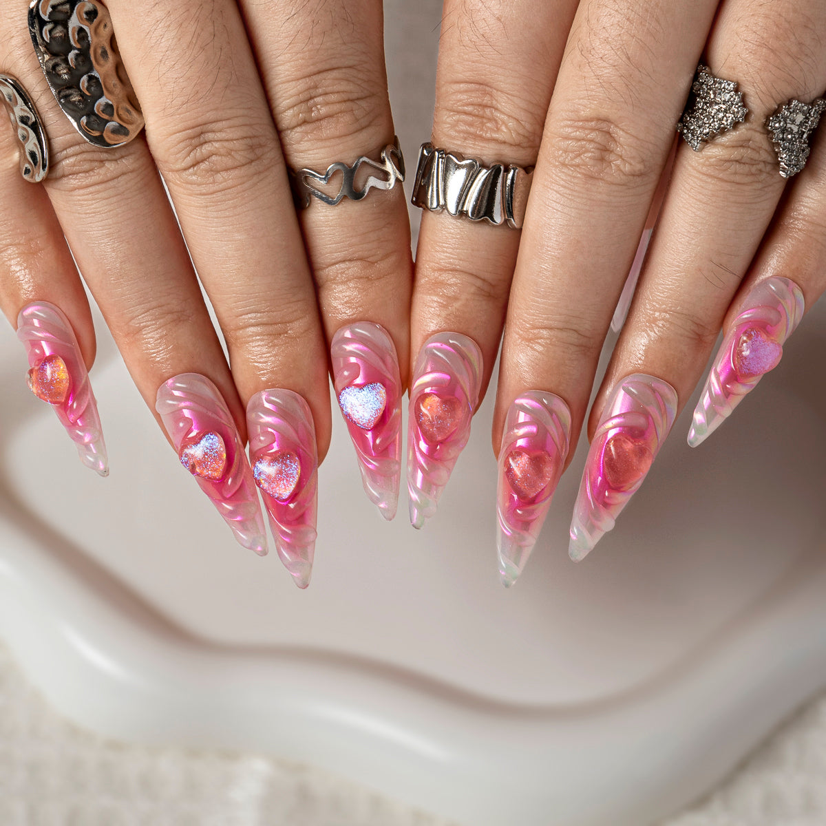 Cotton Candy Swirl STME0033 press-on nails hand model scene view 1