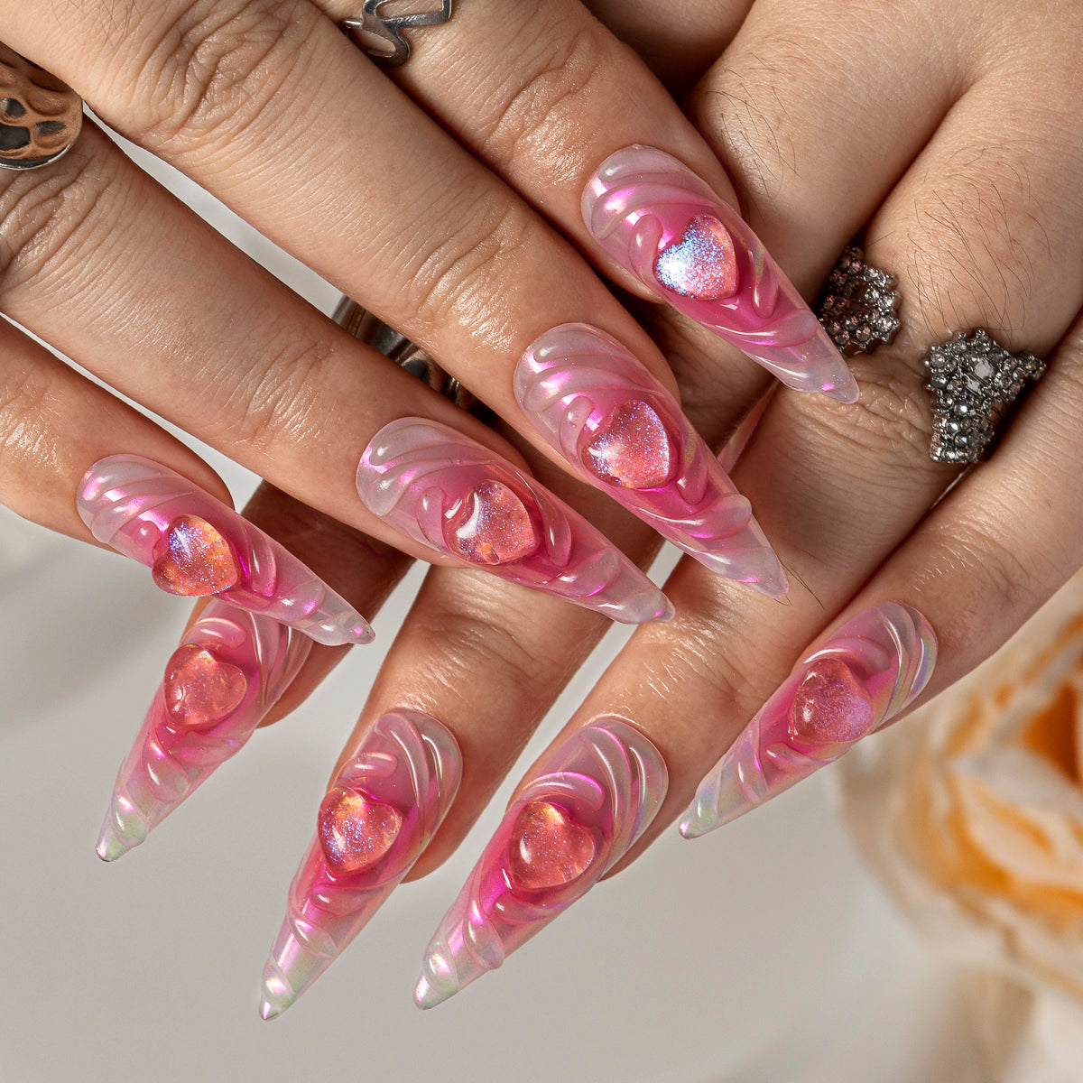Cotton Candy Swirl STME0033 press-on nails hand model scene view 2