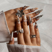 Champagne Lace Relic STME0038 press-on nails hand model scene view 1