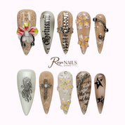 Champagne Lace Relic STME0038 stiletto medium press-on nails product view