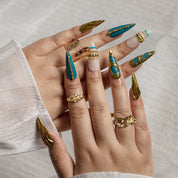 Teal Gilded Tide STME0039 press-on nails hand model scene view 1