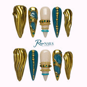 Teal Gilded Tide STME0039 stiletto medium press-on nails product view