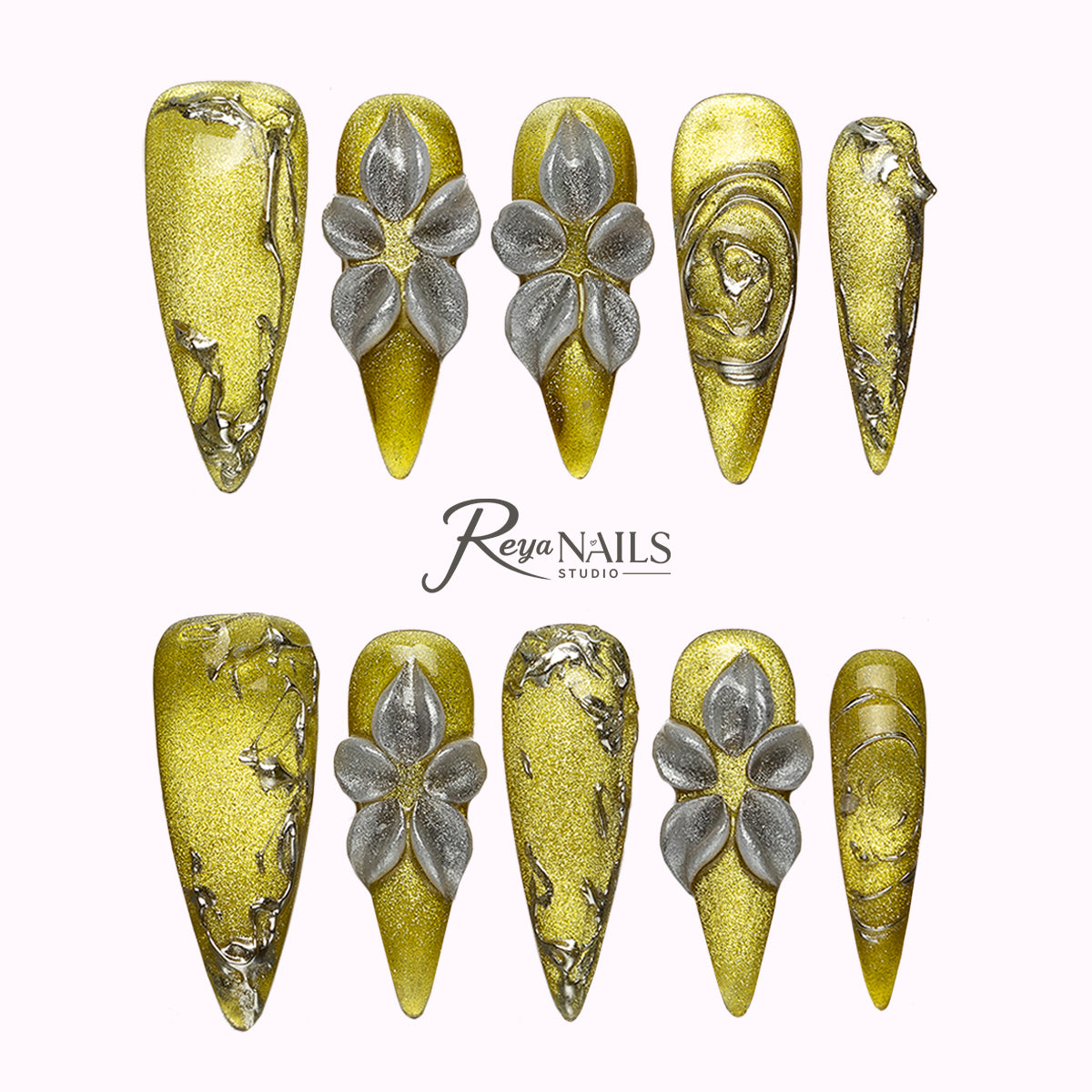 Citrine Garden Halo STME0043 stiletto medium press-on nails product view