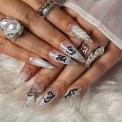 Silver Bow Noir STME0045 press-on nails hand model scene view 3