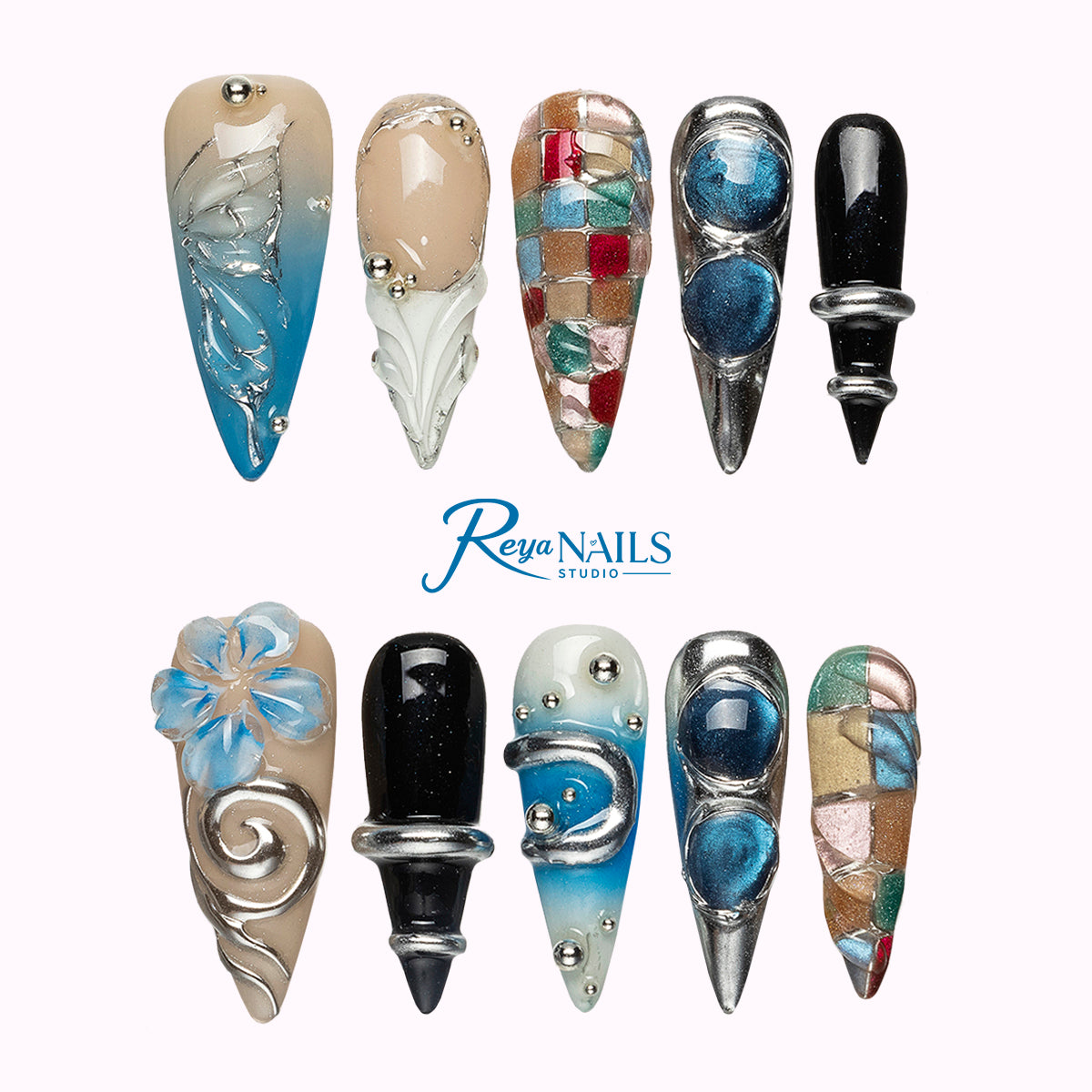Arctic Blue Orbit STME0047 stiletto medium press-on nails product view