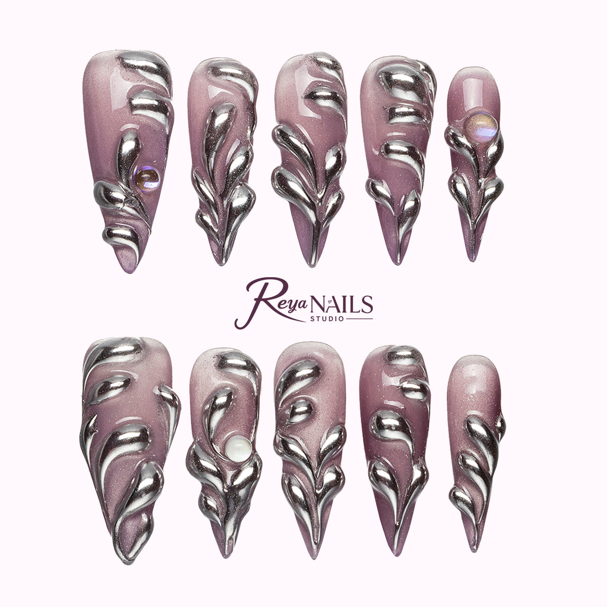 Plum Chrome Coil STME0048 stiletto medium press-on nails product view