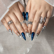 Midnight Sapphire Bloom STME0049 press-on nails hand model scene view 2