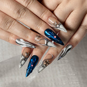 Midnight Sapphire Bloom STME0049 press-on nails hand model scene view 3