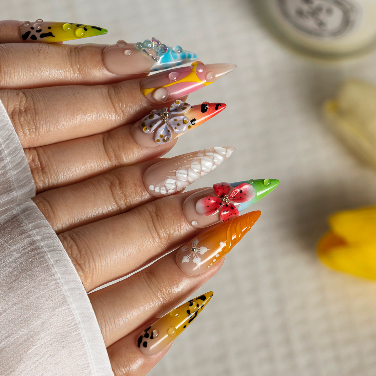 Nectar Mosaic STME0052 press-on nails hand model scene view 2