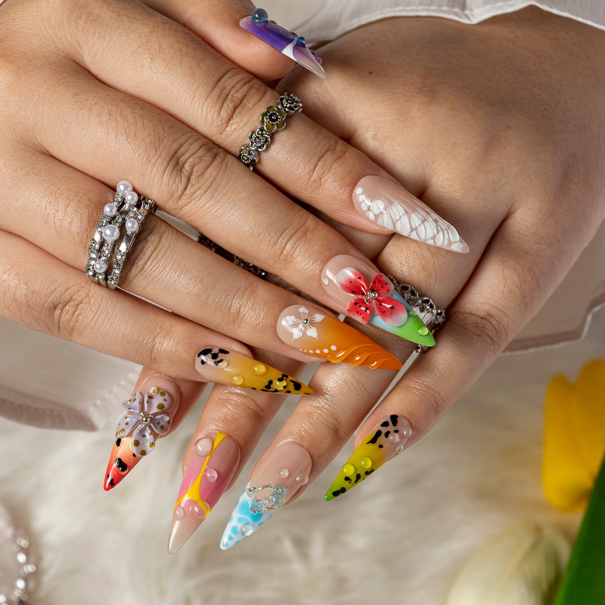 Nectar Mosaic STME0052 press-on nails hand model scene view 3